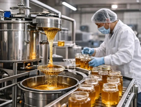 Modern honey processing setup improving hygiene, storage and overall market value.