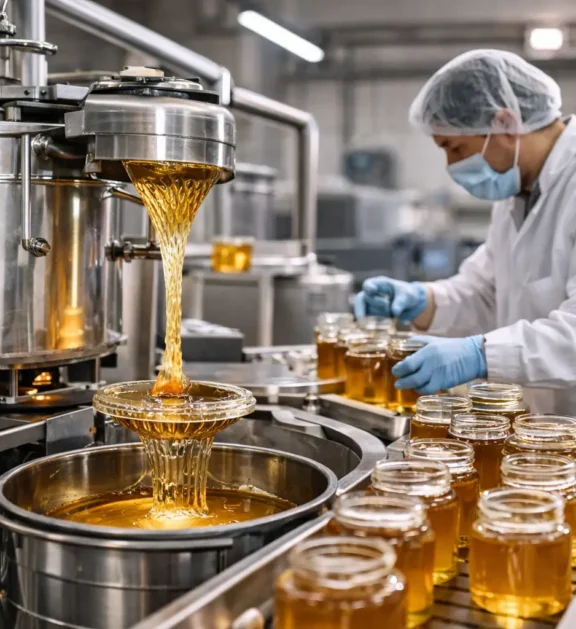 Modern honey processing setup improving hygiene, storage and overall market value.