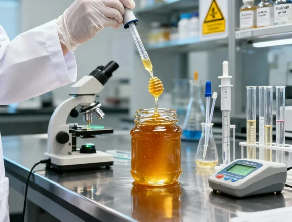 Scientific testing facilities ensuring honey purity, quality standards, and safety compliance.