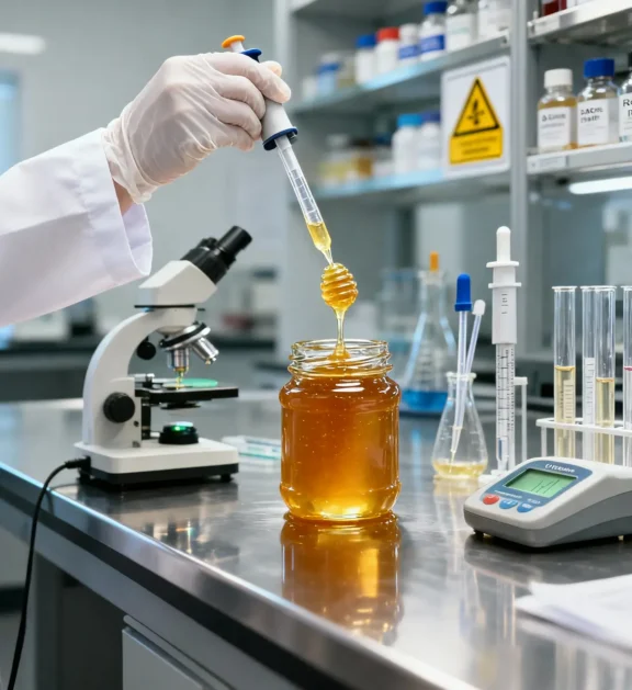 Scientific testing facilities ensuring honey purity, quality standards, and safety compliance.