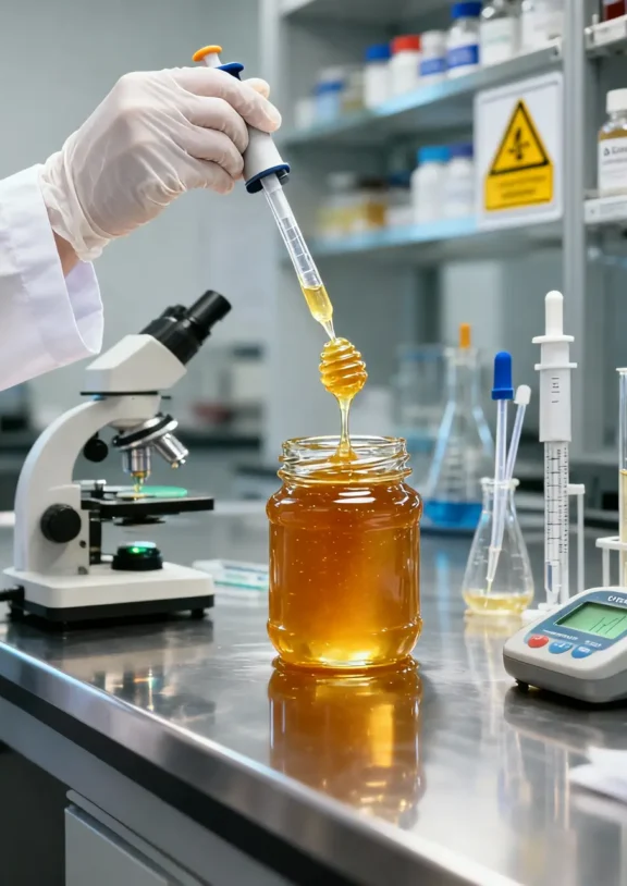 Scientific testing facilities ensuring honey purity, quality standards, and safety compliance.