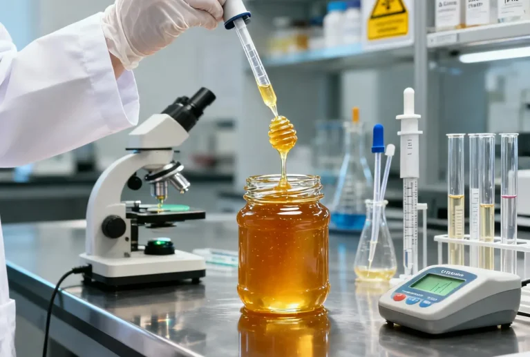 Scientific testing facilities ensuring honey purity, quality standards, and safety compliance.