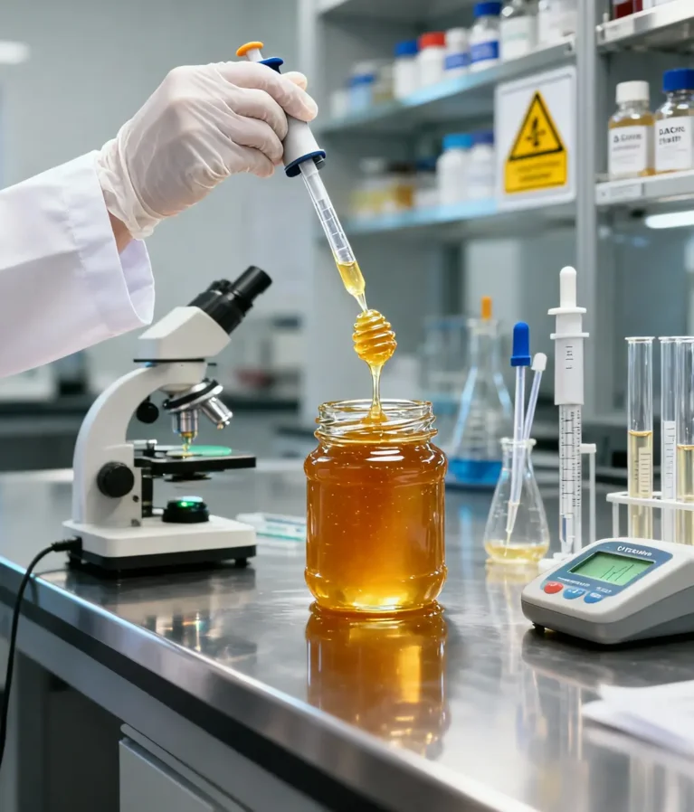 Scientific testing facilities ensuring honey purity, quality standards, and safety compliance.