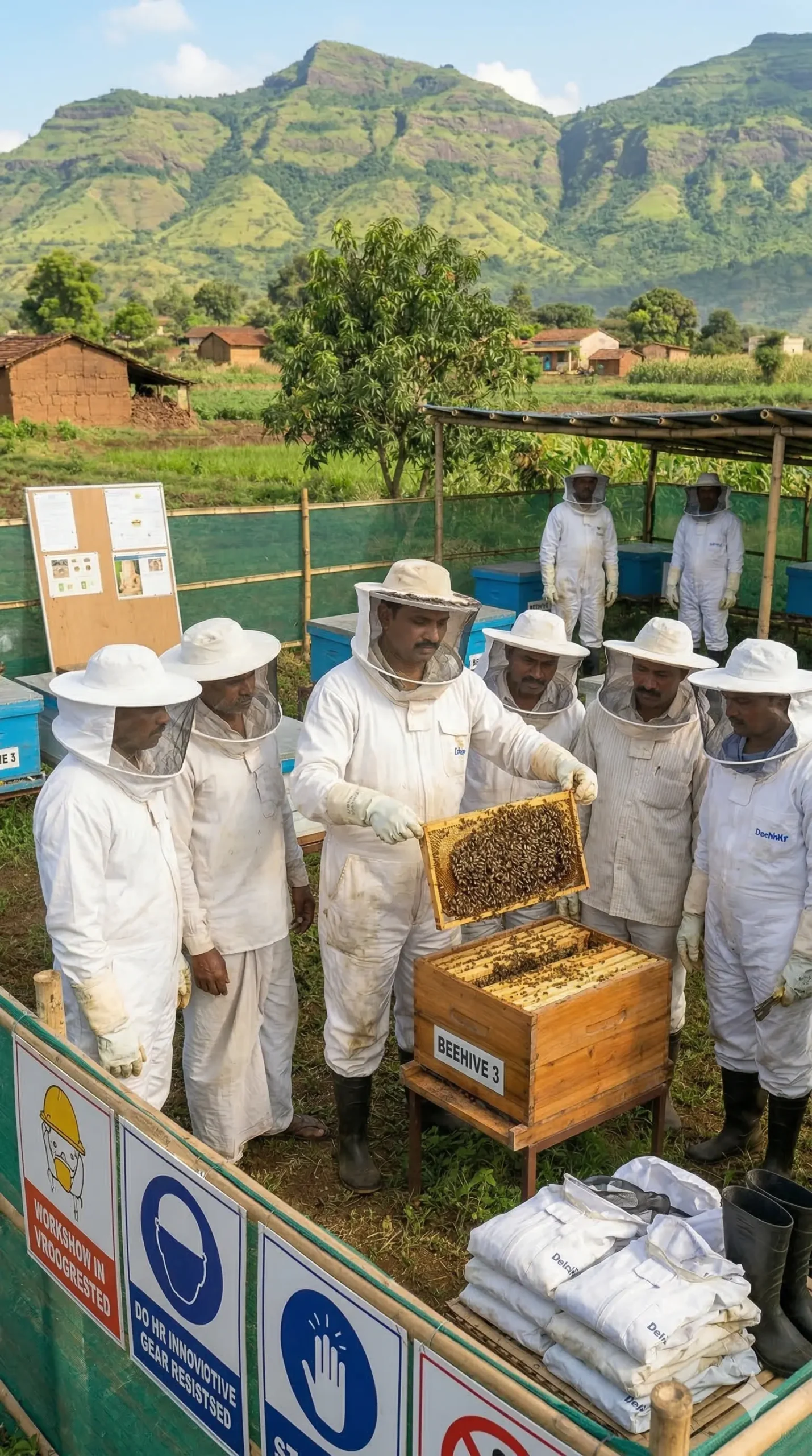 Farmers process honey using hygienic methods to improve quality and storage.