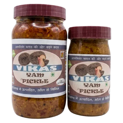 Flavorful pickle prepared from selected yam pieces and traditional spice blends.
